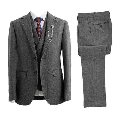 41fnR85rzAL.jpg Mens 3 Piece Suit Tweed Herringbone Double-Breasted Wedding Tuxedos