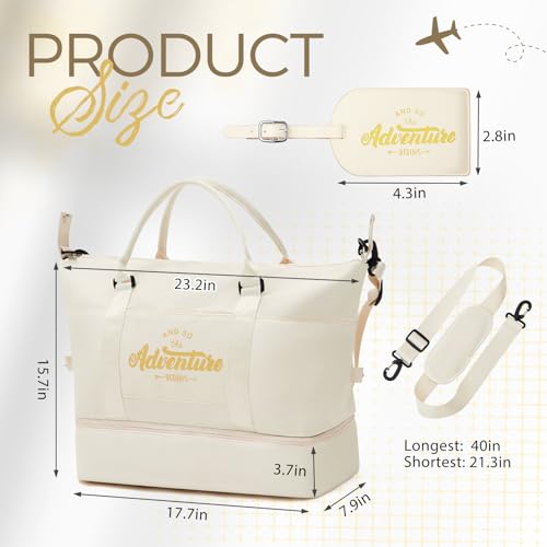 Wedding Weekender Bag for Women, Bridal Shower Gift Set with Shoe Compartment & Luggage Tag, 'and So The Adventure Begins' Bride