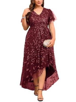 Plus Size 1X-4X Sequin Embroidery Formal Long Dress Glitter Side Slit A Line Dresses Prom Wedding Evening Gown