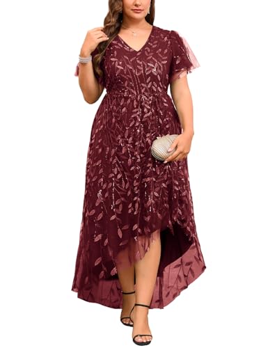 Plus Size 1X-4X Sequin Embroidery Formal Long Dress Glitter Side Slit A Line Dresses Prom Wedding Evening Gown