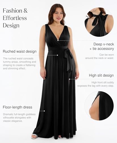 Women Formal Wedding Guest Dress - Shapewear Bridesmaid Dresses Built-in Bra Floor Length Prom Dress with Tie