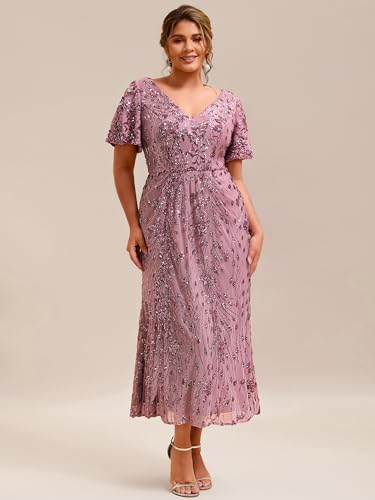 Women's V Neck Short Sleeves Bodycon Sequin Maxi Plus Size Formal Dresses