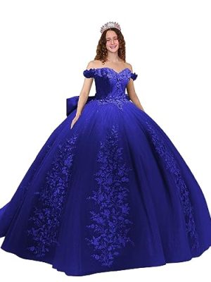 Lace Quinceanera Dresses Ball Gown Puffy Sparkly Tulle 3D Floral Sweet 16 Dresses Off Shoulder Party Gowns Y130