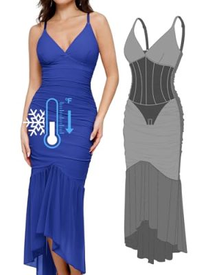 Corset Dress Built in Shapewear Bodycon Cocktail Dresses for Women Wedding Guest Deep V Neck Mesh Ruched Maxi Dress