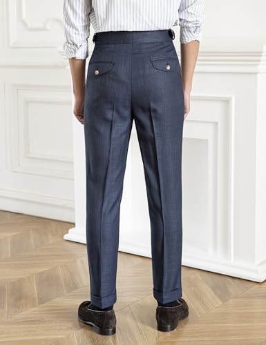 Men's Gurkha Naples Italian Old Money Style No Need to tie a Belt High Waisted Dress Pants