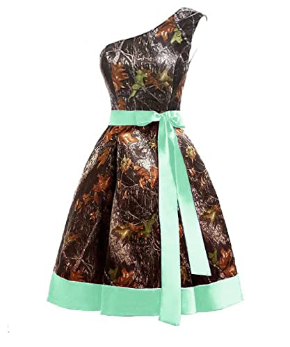 One Shoulder Camo Bridesmaid Dresses Evening Formal Prom Dress Short