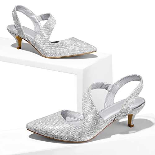 Women's Dress Shoes Low Heels 2 inch Kitten Pumps Slingback Wedding Party Medium/Wide Width Shoes