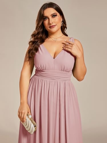 41ioRl5TLTL.jpg V Neck Sleeveless Pleated Chiffon Maxi Plus Size Formal Dresses for Women Bridesmaid Dresses 09016-DA