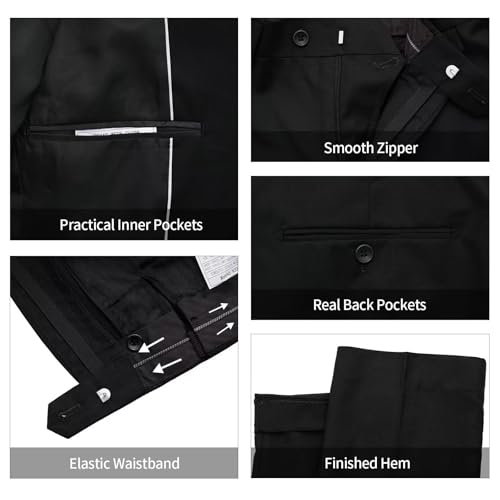 Men's 3 Pieces Slim Fit Houndstooth Velvet Shawl Lapel Tuxedo Suits Jacket Pants Set for Wedding Prom Dinner