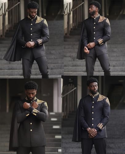 3 Pieces Men's Suits with Detachable Cape Slim Party Blazer Pant Tailored Tuxedo Set for Prom,Banquet,Homecoming
