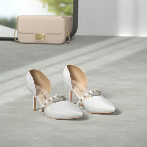Women's Closed Toe High Heels Stiletto Pointed Toe Strappy Pearl Elegant D'Orsay Dress Wedding Party Pumps Shoes