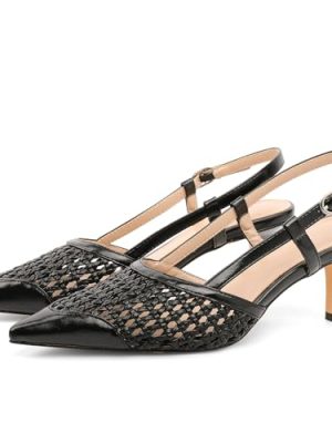 Women Low Heel Pumps Slingback Heels Elegant Pointed Toe 2.5 Inch Heels with Rhinestone Dressy Pumps