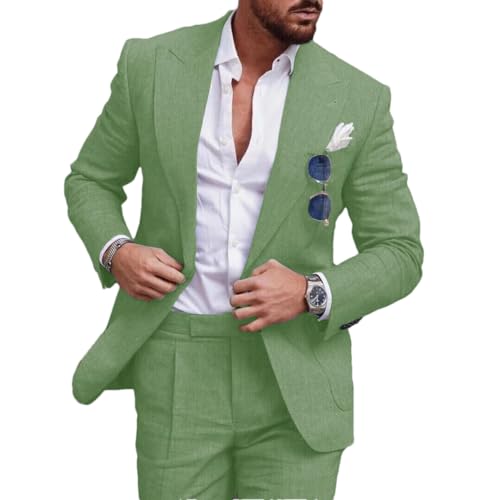 Linen Suit Wedding Suits for Men Luxury Lapel Collar Top+Pants Set