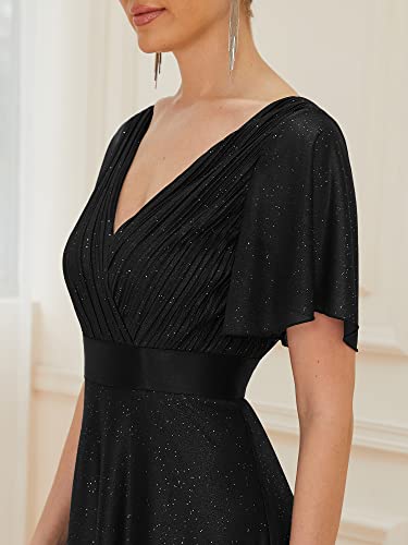 Womens Evening Dresses V Neck Short Sleeves A-line Glitter Formal Dresses 50159