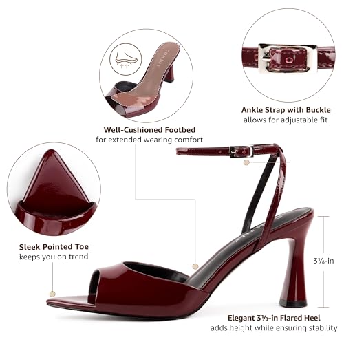 Womens High Heels Sandals Peep Toe, Flared Heels with Ankle Strap, Elegant Leather Sandals Comfortable Chic Summer Sandals Prom