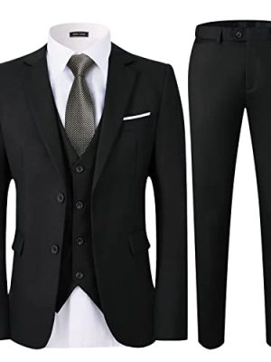 Men's 3-Piece Slim Fit Suit Set-2-Button Blazer,Vest & Pants-Formal Wedding,Prom,Party & Business Tuxedo