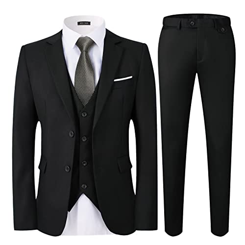 Men's 3-Piece Slim Fit Suit Set-2-Button Blazer,Vest & Pants-Formal Wedding,Prom,Party & Business Tuxedo