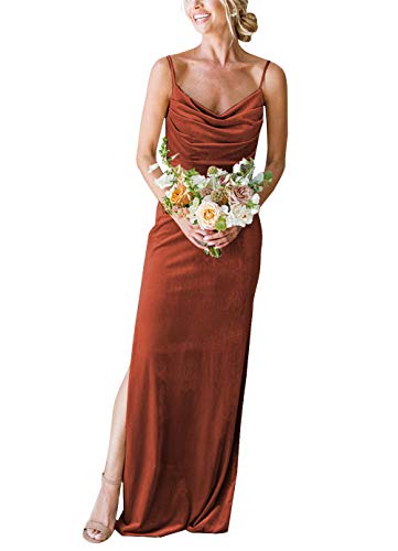 Women's Cowl Neck Velvet Bridesmaid Dresses Long Modern Formal Wedding Guest Dress with Side Slit M005