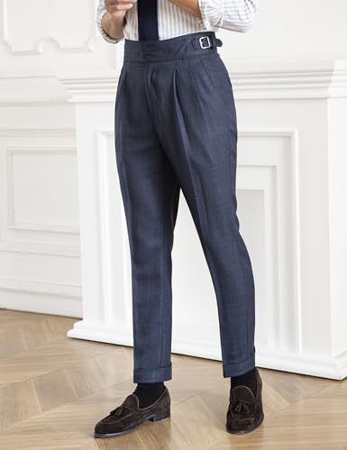 Men's Gurkha Naples Italian Old Money Style No Need to tie a Belt High Waisted Dress Pants