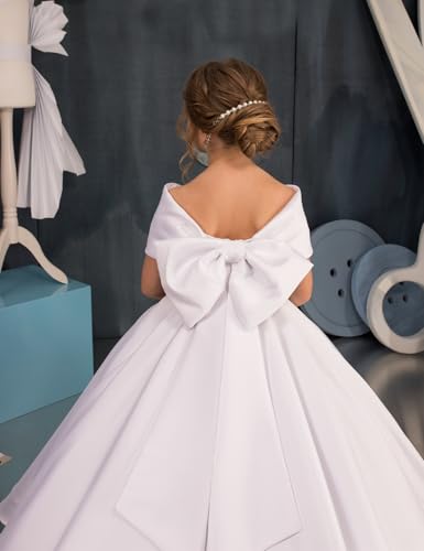 Girls Pageant Dresses Satin Flower Girl Dress - Off Shoulder First Communion Dress Princess for Girls