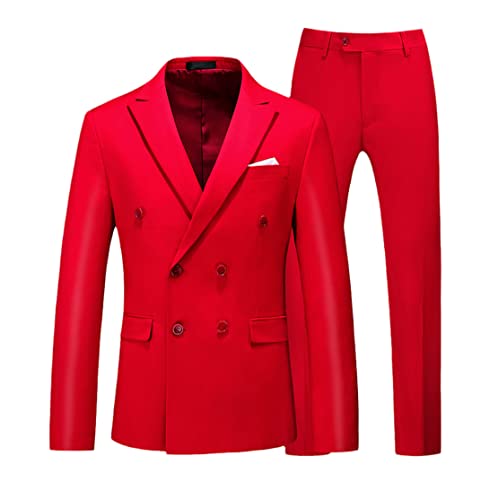 Double Breasted Tuxedo Suit, Men Business Work Wedding Formal Sets, Solid Jacket Pant Slim Fit Korean Casual Suit