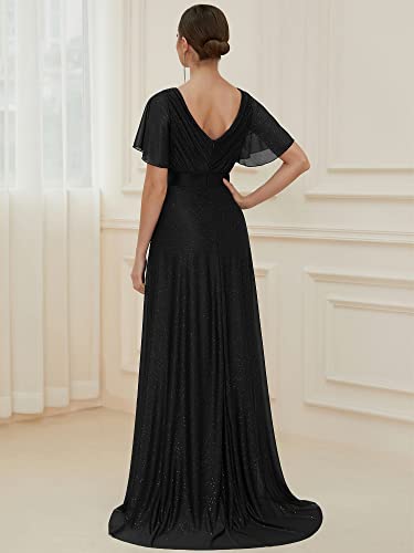 Womens Evening Dresses V Neck Short Sleeves A-line Glitter Formal Dresses 50159