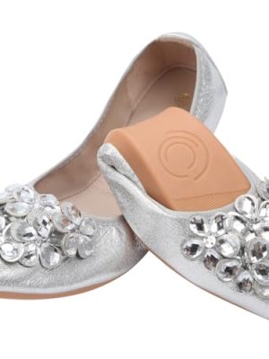Women Ballet Flats Rhinestone Wedding Ballerina Shoes Foldable Sparkly Comfort Slip on Flat Shoes