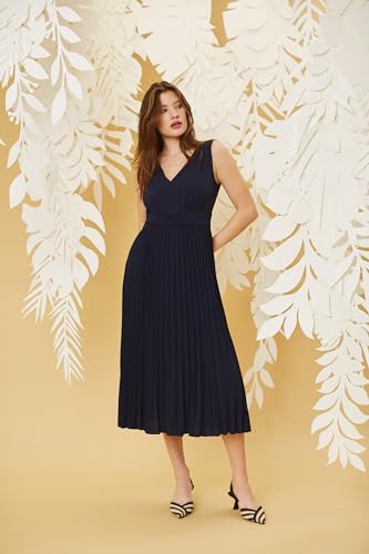 Elegant V-Neck Sleeveless Pleated Midi Wedding Guest Dresses for Women
