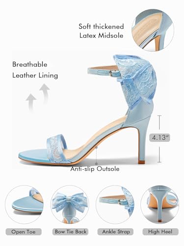 Womens High Heels Sandals Lace Bow Tie Back Open Toe Ankle Strap Sexy Stiletto Wedding Party Dress Shoes