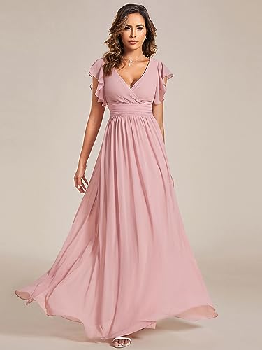 Women's Flowy Chiffon A Line Ruffles Sleeves Back Cutout Bridesmaid Dresses 01819