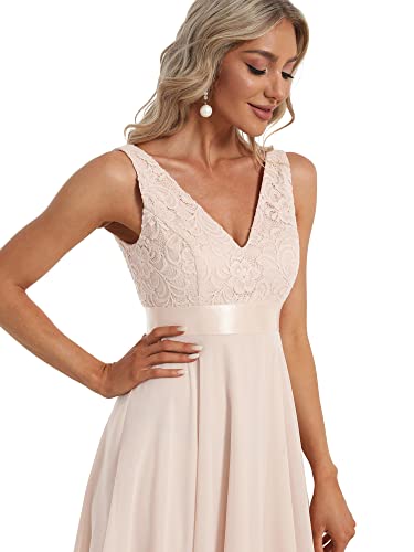 Women's Vintage V Neck Irregular Hem Lace A Line Chiffon Cocktail Dresses 00207