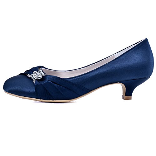 Closed Toe Shoes for Women Low Heel Comfortable Wedding Shoes for Bride Satin Rhinestones Bridal Evening Prom Dress Pumps