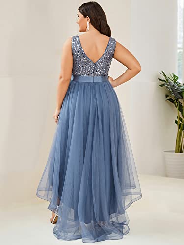 41pS8TXPGCL.jpg Womens Double V Neck A Line High Low Sequin Tulle Plus Size Formal Dresses for Curvy Women 0147A-DA