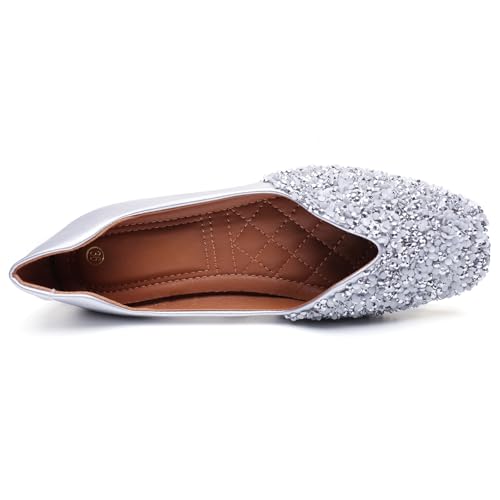 Flats Shoes Women Rhinestone Square Fashion Ballet Flats Wedding Flats for Women Comfortable Slip on Low Heel Dress Shoes