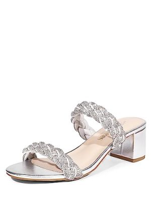 Women's Two Braided Strap Low Heels for Women Open Toe Block Chunky Heels Sandals Holiday Party Wedding Dress Pumps Shoes