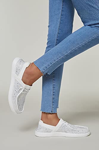 Women's Rhinestone Lace Up Loafers Shoes Comfortable Slip On Mesh Knit Walking Shoes Fashion Lightweight Sparkly Glitter Sneaker