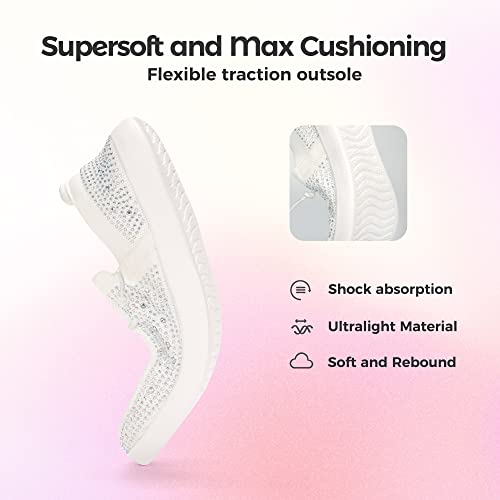 Women's Rhinestone Lace Up Loafers Shoes Comfortable Slip On Mesh Knit Walking Shoes Fashion Lightweight Sparkly Glitter Sneaker