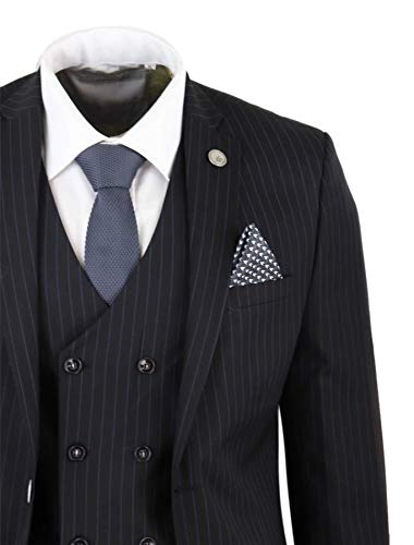 41sOal35sEL.jpg Mens 3 Piece Suit Gatsby 1920s Gangster Pinstripe Tailored Fit