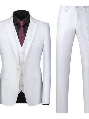 Men's Korean Style One Button Slim Fit Three Piece Suit Wedding Groom Formal Tuxedo Outfit Set