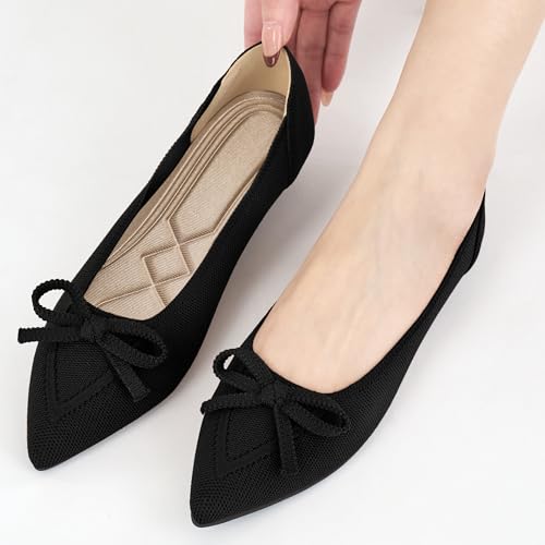 41t8osZ-jML.jpg Ballet Flats Shoes for Women: Dressy Pointed Toe Bow Knit Flats Comfortable Slip On Work Business Shoes for Driving Dating