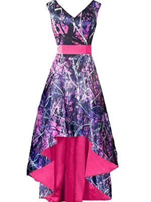 High Low Camo Mother of The Birde Dress Bridesmaid Gown V Neck