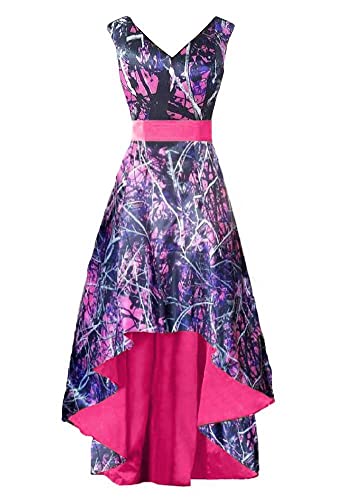 High Low Camo Mother of The Birde Dress Bridesmaid Gown V Neck