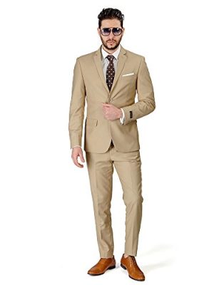 Slim Fit Men Suit Tan Beige 2 Button Notch Lapel AZAR 4030-10