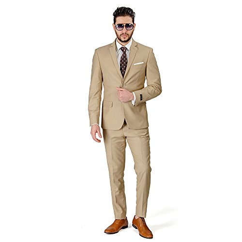 Slim Fit Men Suit Tan Beige 2 Button Notch Lapel AZAR 4030-10