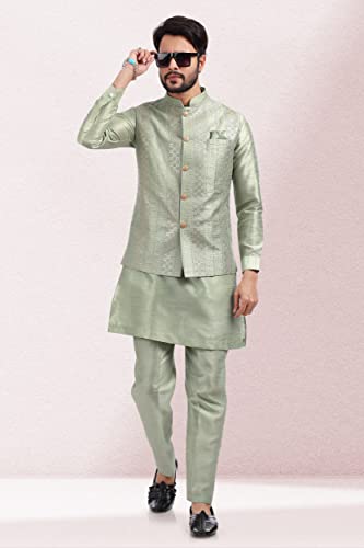 Lady Dwiza Indian Traditional Wedding Festive Season Waistcoat Party Wear Kurta Pyjama Set With Nehru Jacket For Men