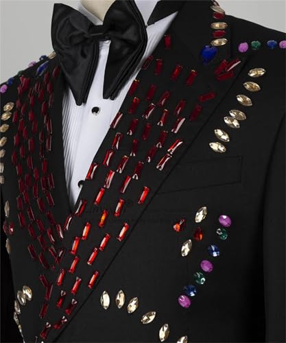 Mens 2 Pieces Luxury Suit with Colored Diamond Slim Fit Peaked Lapel Blazer Jacket Pants Set for Prom,Party,Dinner