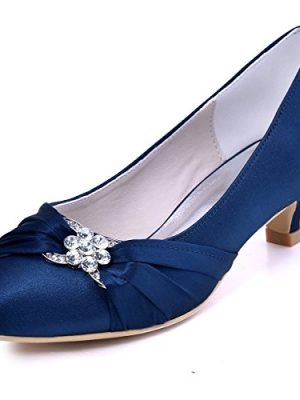 Closed Toe Shoes for Women Low Heel Comfortable Wedding Shoes for Bride Satin Rhinestones Bridal Evening Prom Dress Pumps