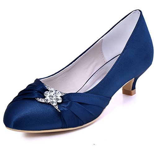 Closed Toe Shoes for Women Low Heel Comfortable Wedding Shoes for Bride Satin Rhinestones Bridal Evening Prom Dress Pumps