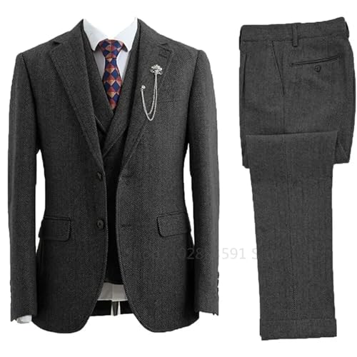 41xLg9KKvSL.jpg Mens 3 Piece Suit Tweed Herringbone Double-Breasted Wedding Tuxedos