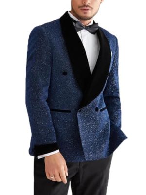 Men's Prom Suit 2 Pieces Tuxedo Shiny Blazer Velvet Shawl Lapel Jacket Pants Set for Homecoming,Wedding Party,Dinner